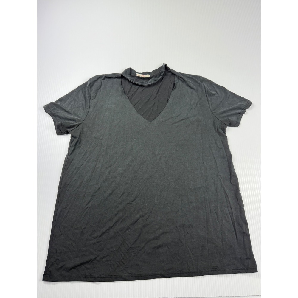 Hummingbird Cut Out Neck T-Shirt Casual Top Comfy Tee Black Size S